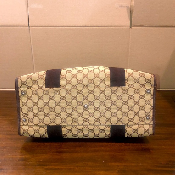 Vintage GUCCI GG Monogram Leather Top Handle Oversized Tote Shoulder Bag - Picture 4 of 17